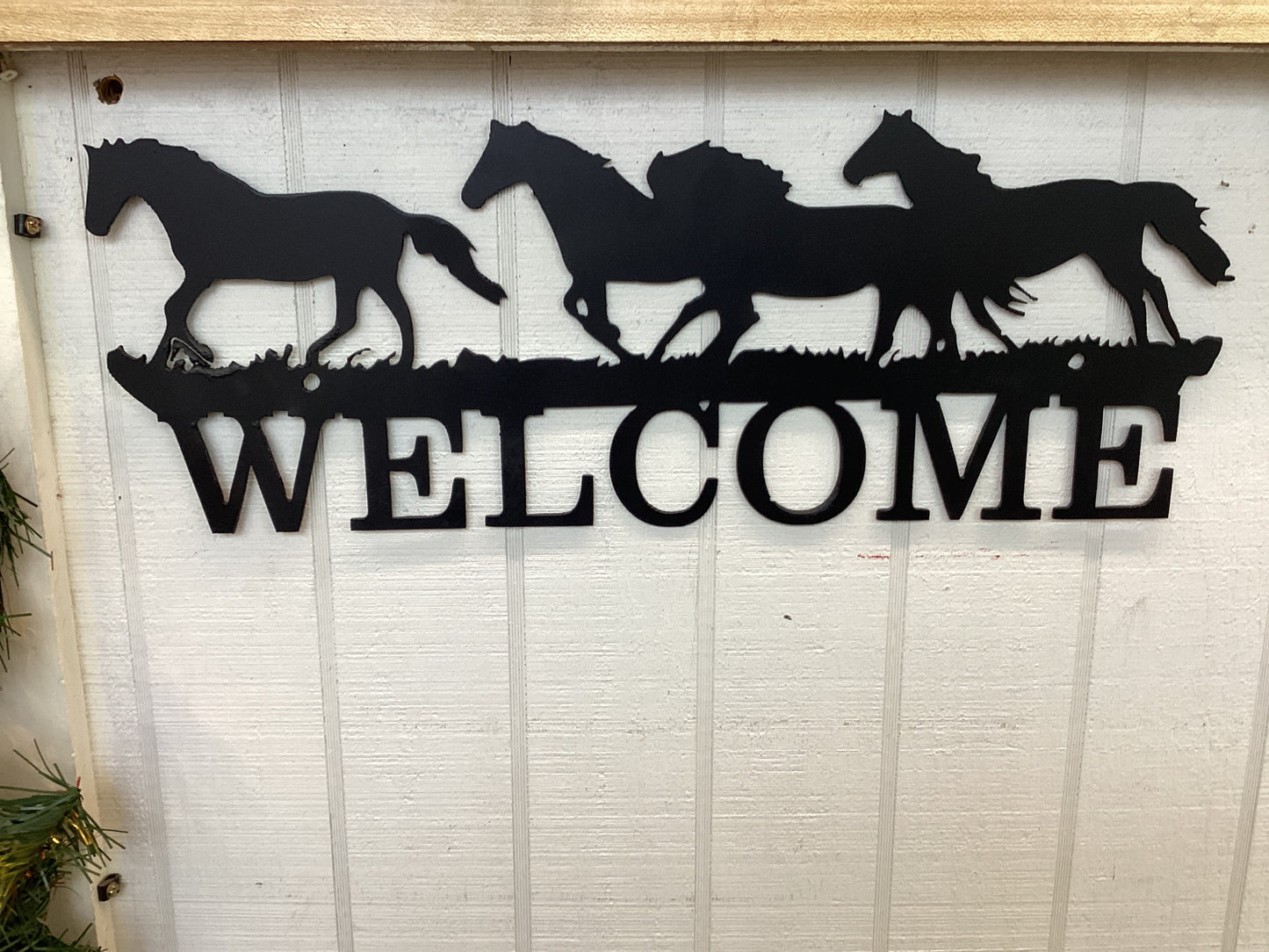 Running Horses Welcome Metal Sign