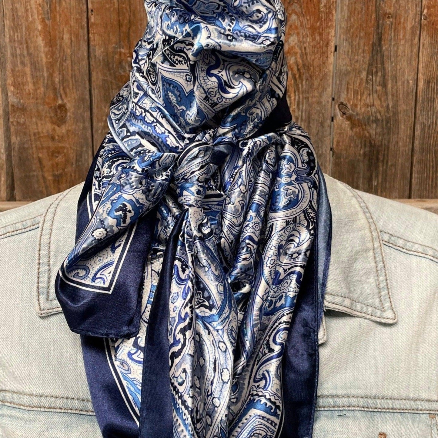 35X35" Blue & White Paisley Wild Rag/Scarf WR3418