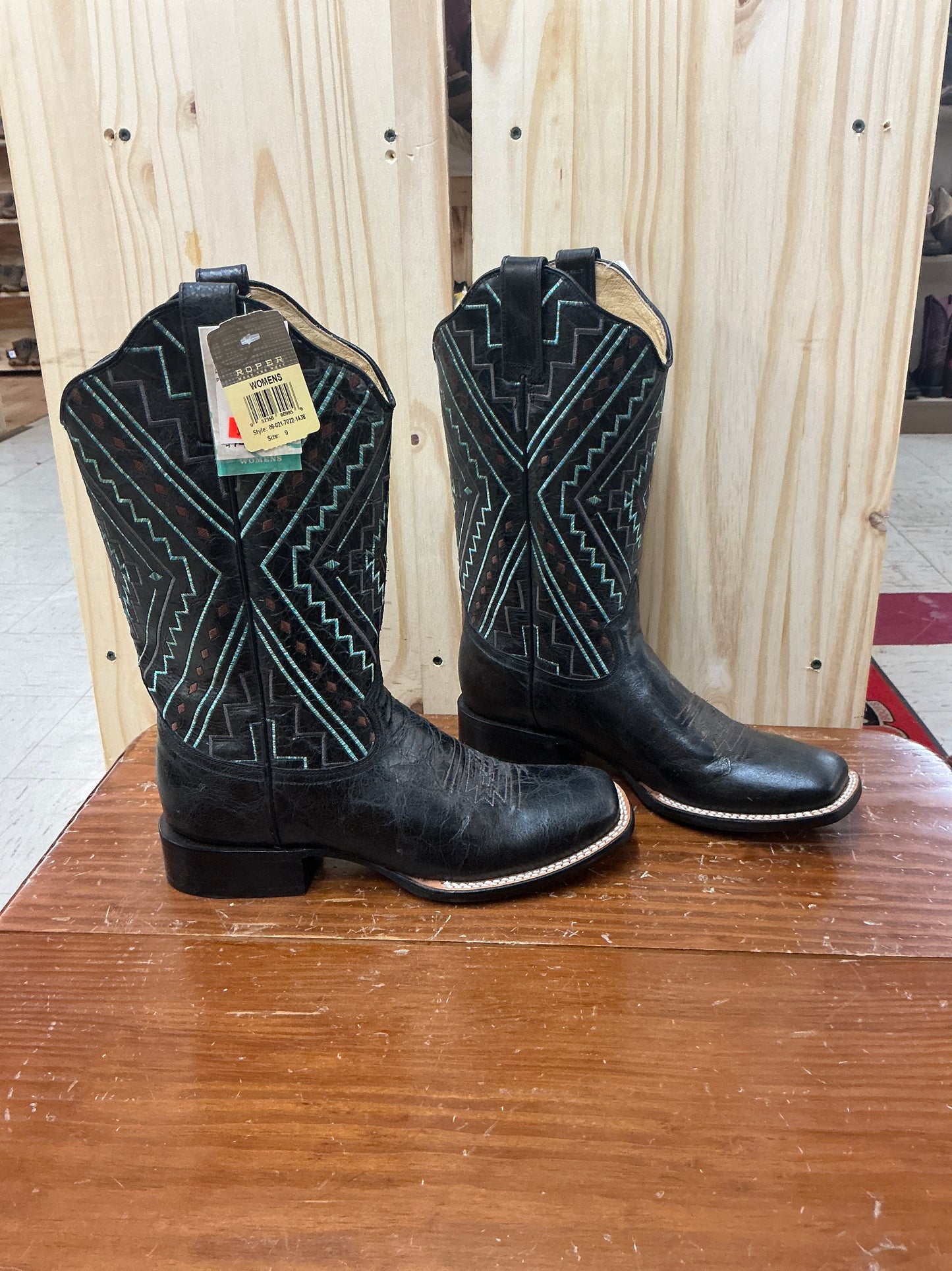 Roper Blue Stitch Black Boot-CLEARANCE