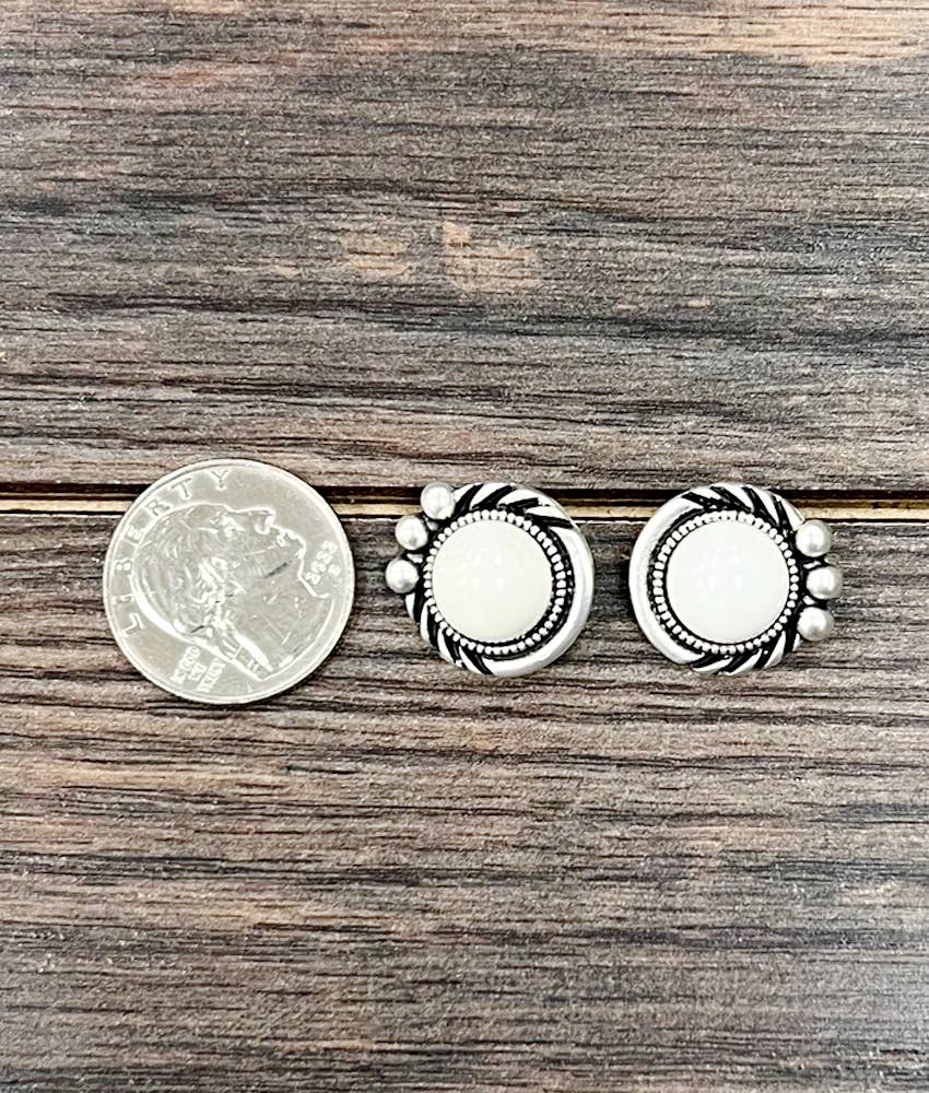 12mm White Turquoise Stud Earrings