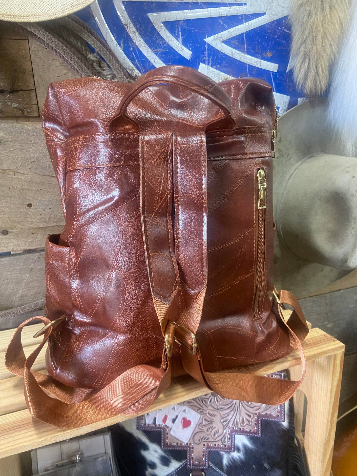 Embossed Leather Womens Backpack Computer Work Bag