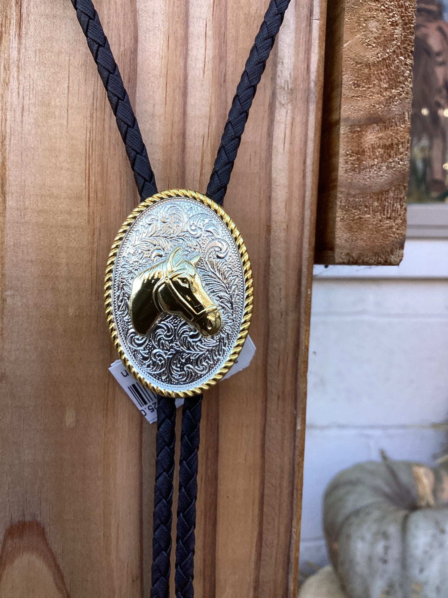 Oval Golden Horse Head Bolo Tie