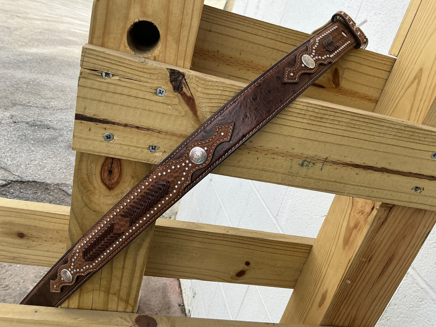 Nocona Belts Brown Ostrich Overlay Belt