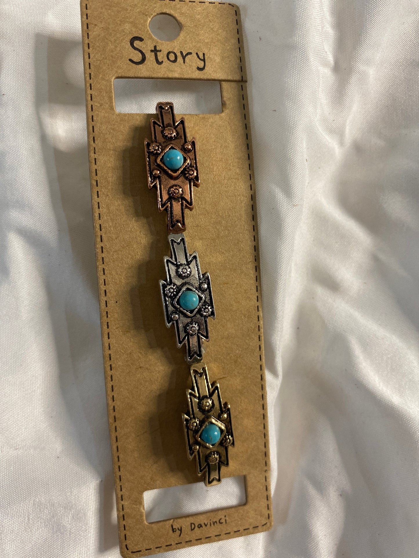 Tri Metal Aztec Stretch Bracelet