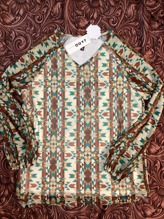 2Fly Brown Aqua Aztec Top
