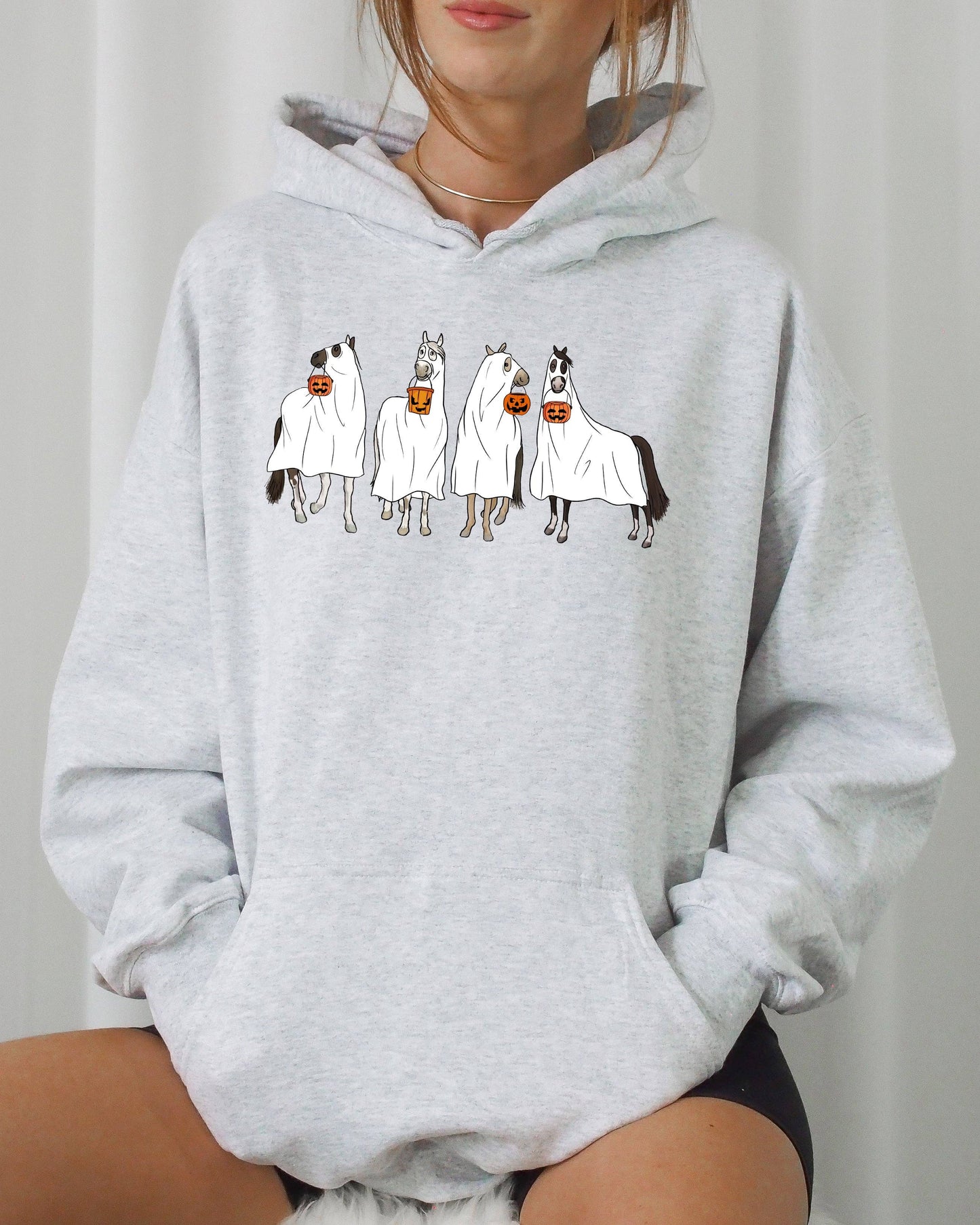 Horse, Ghost, Farm, Skeleton, Skull, Spooky Halloween Hoodie