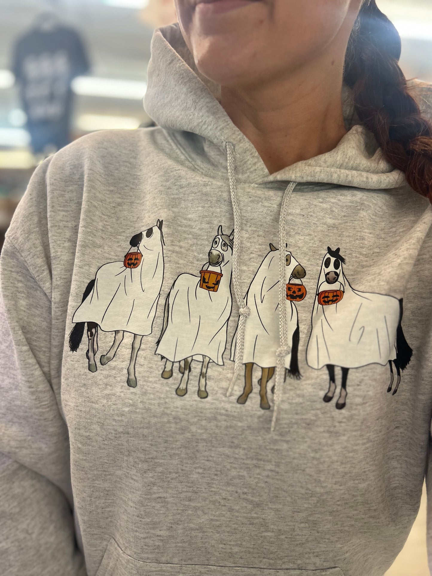 Horse, Ghost, Farm, Skeleton, Skull, Spooky Halloween Hoodie