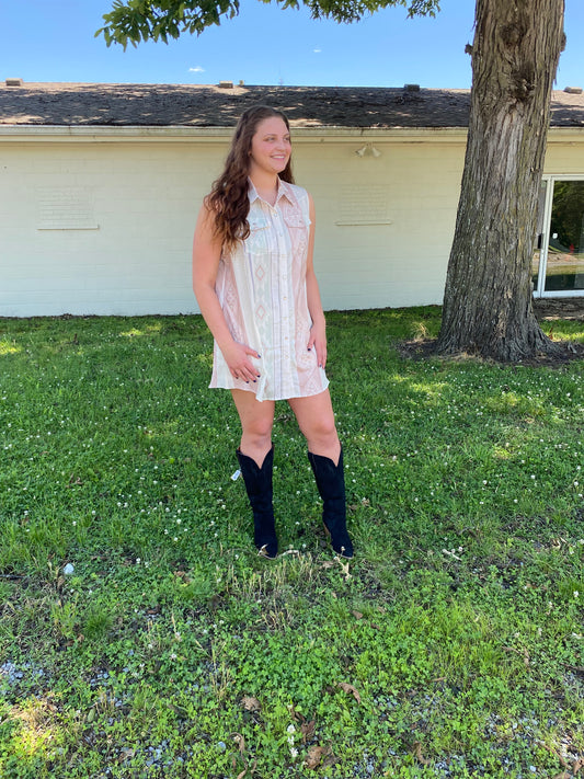 Strawberry Wine Sleeveless Snap Dress