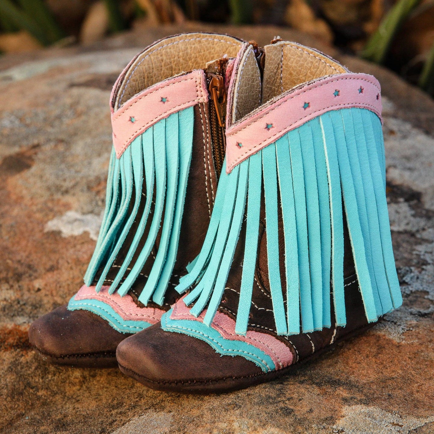 "Lyddie" Forever Fringe Baby Boots - Turquoise