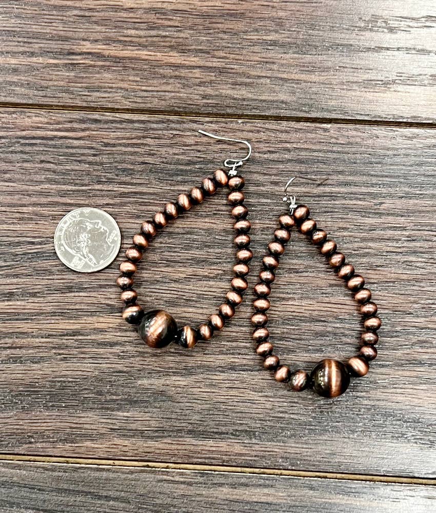 3" Handmade Copper Navajo Bead Earrings