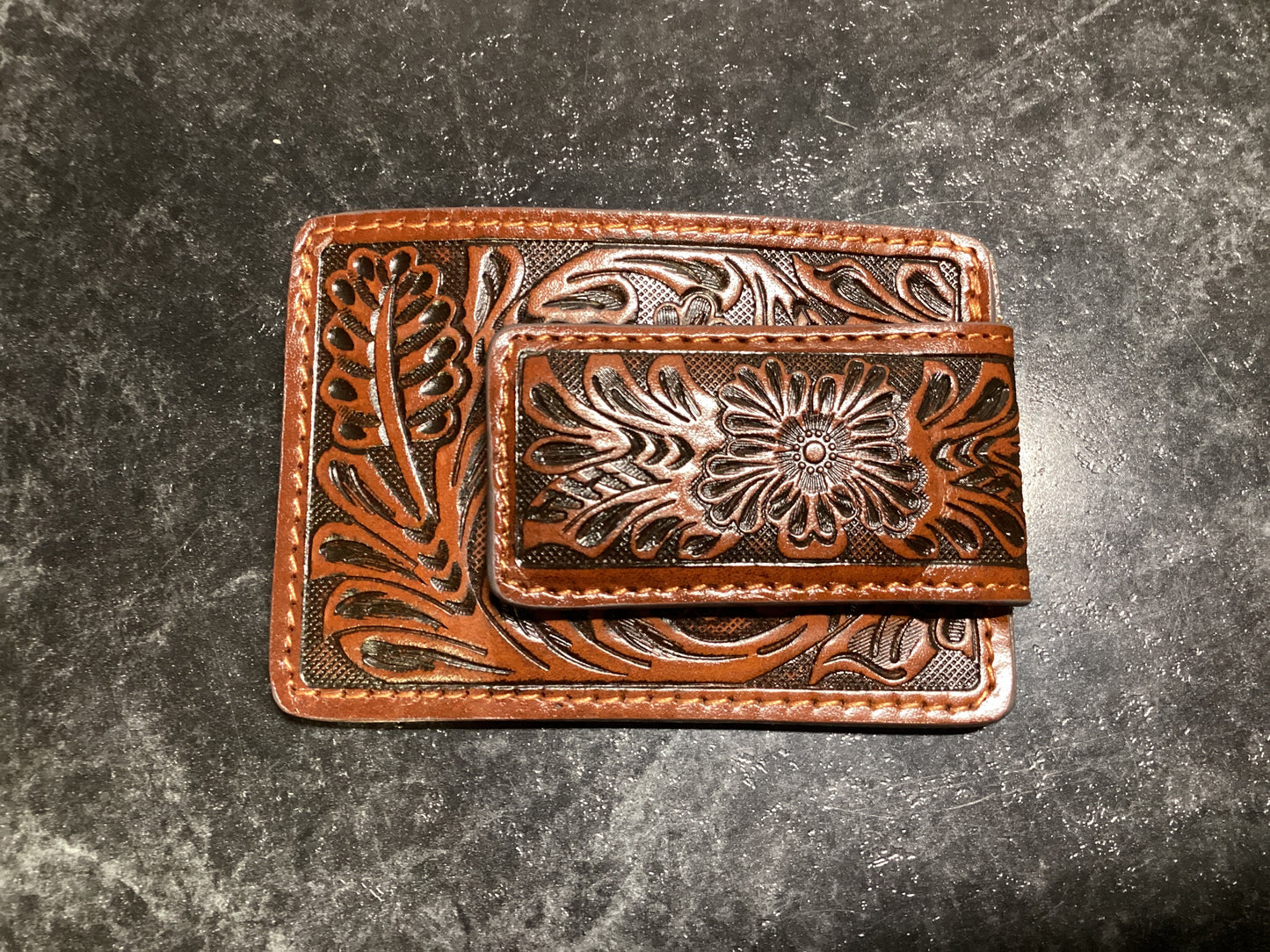 Tooled Leather Money Clip Wallet