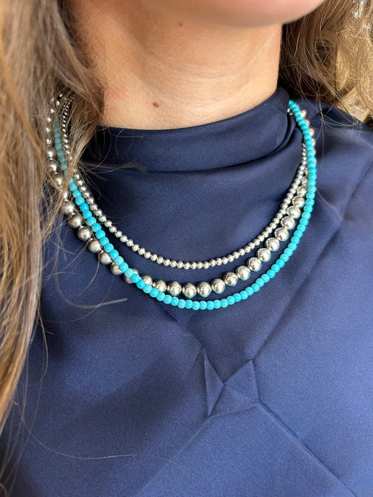 3-strand Silver Navajo Bead Necklace