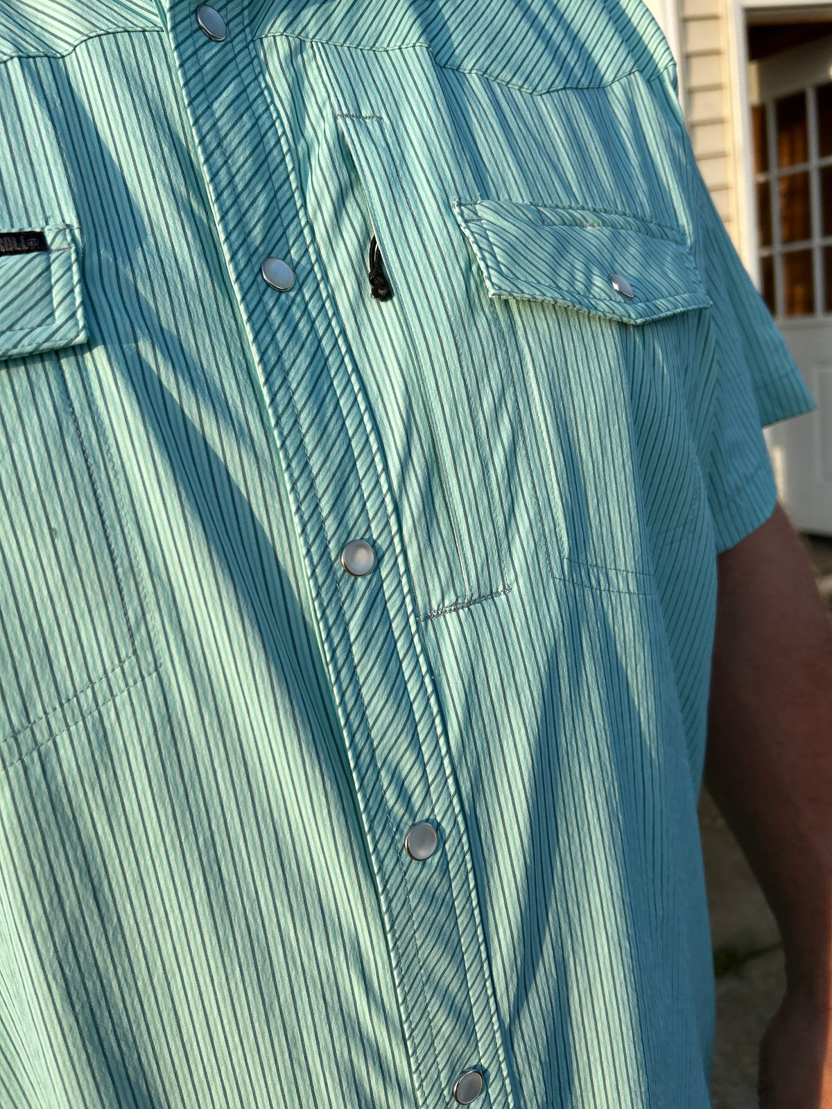 Rock & Roll Denim® Tek Core Print Pearl Snap- Light Turquoise Stripe