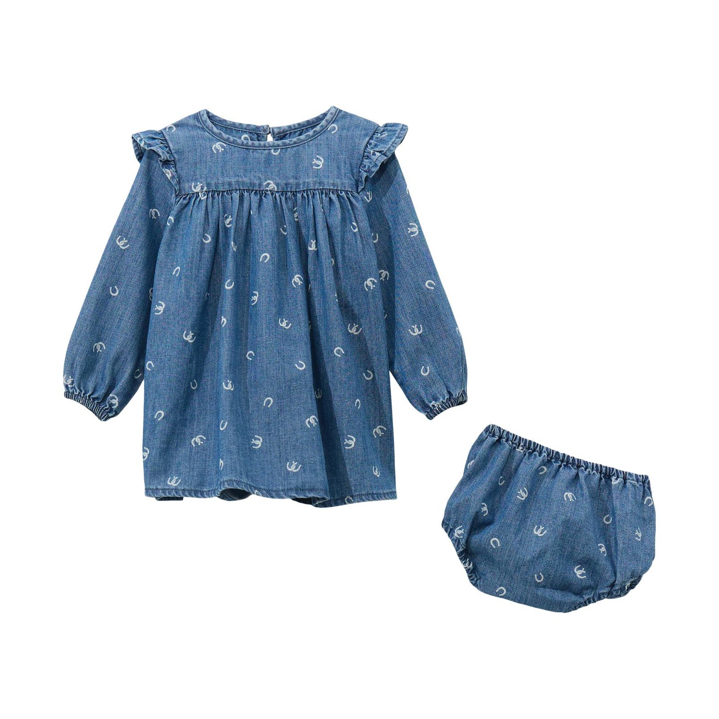 Wrangler Baby Girl Denim Horseshoe Print Dress with Bloomer