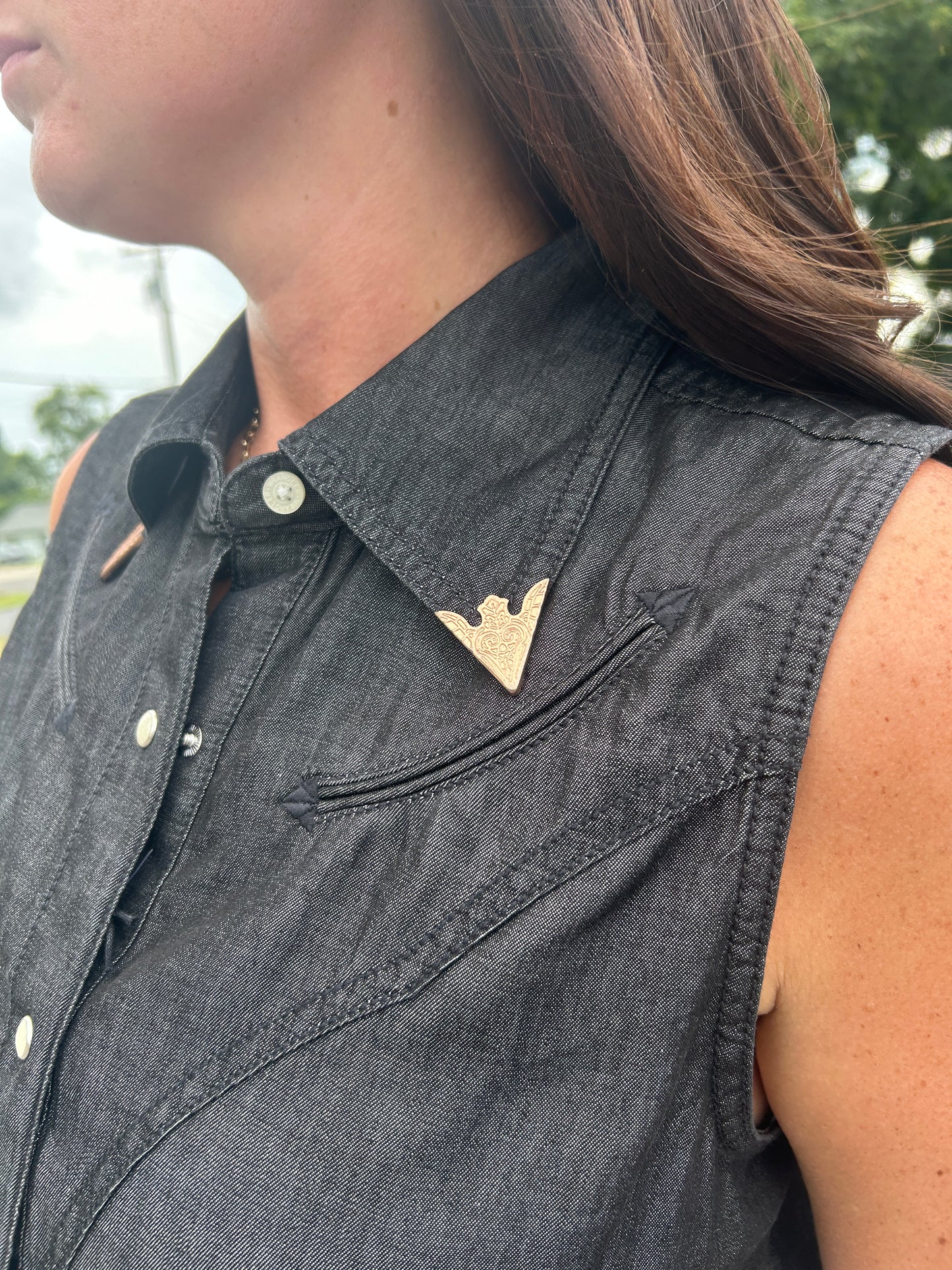 Wrangler® x Lainey Wilson Sleeveless Black Denim Shirt