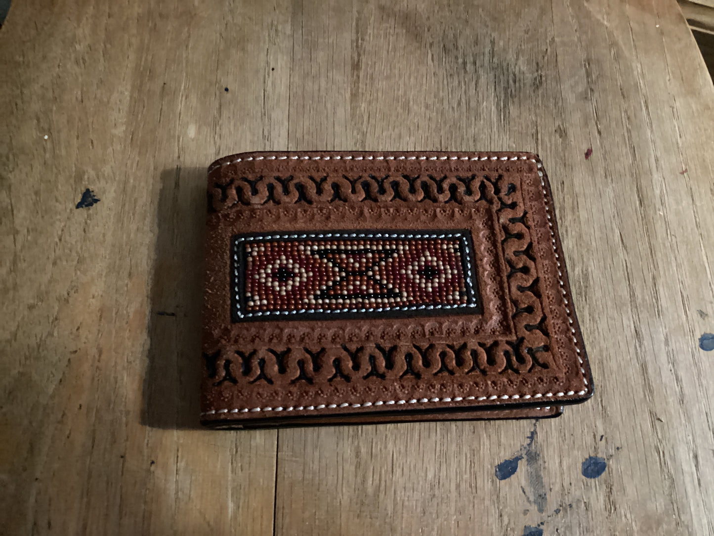 Earth Tone Beaded Inset Bifold Wallet