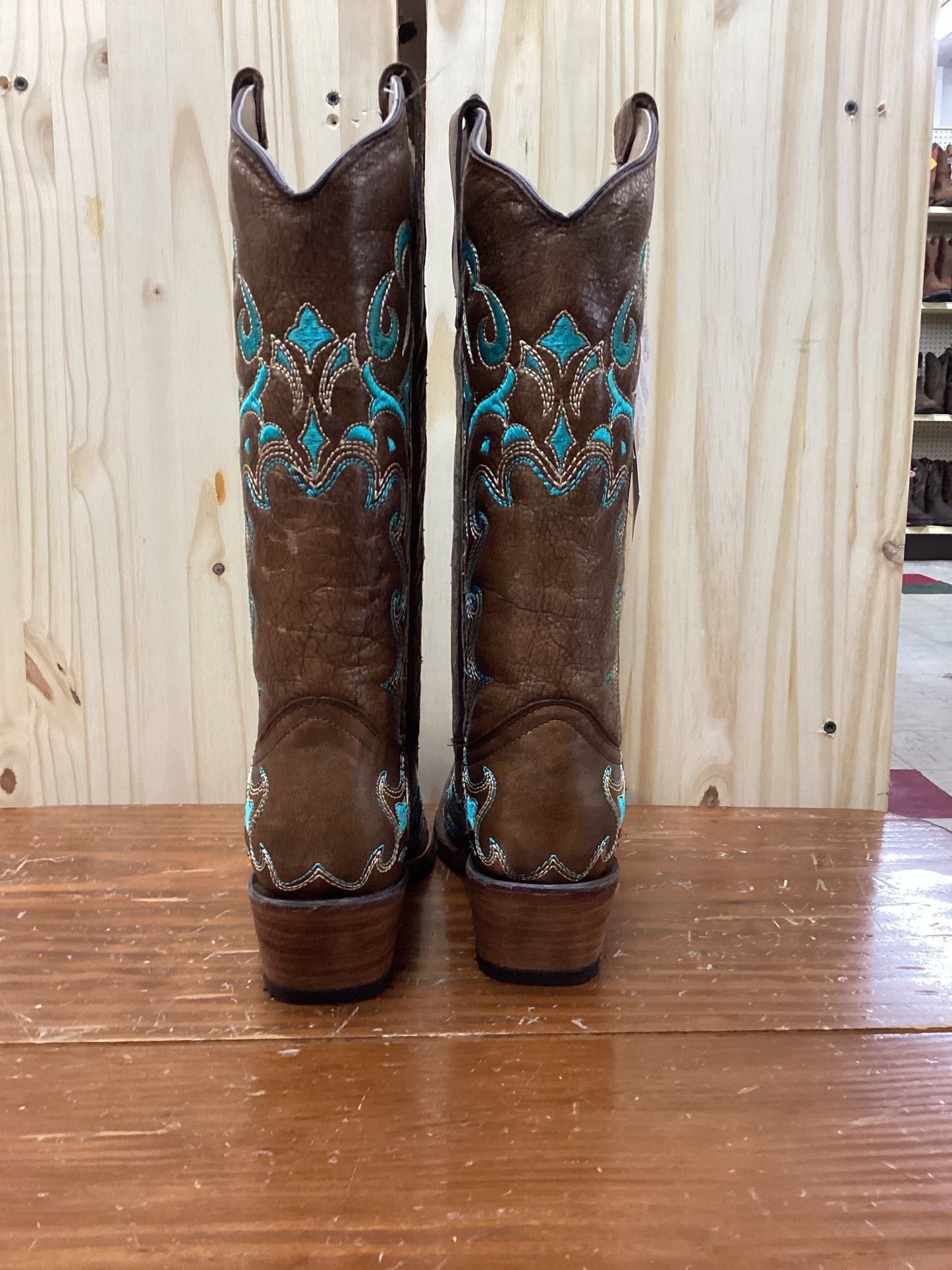 Circle G Brown & Turquoise Snip Toe