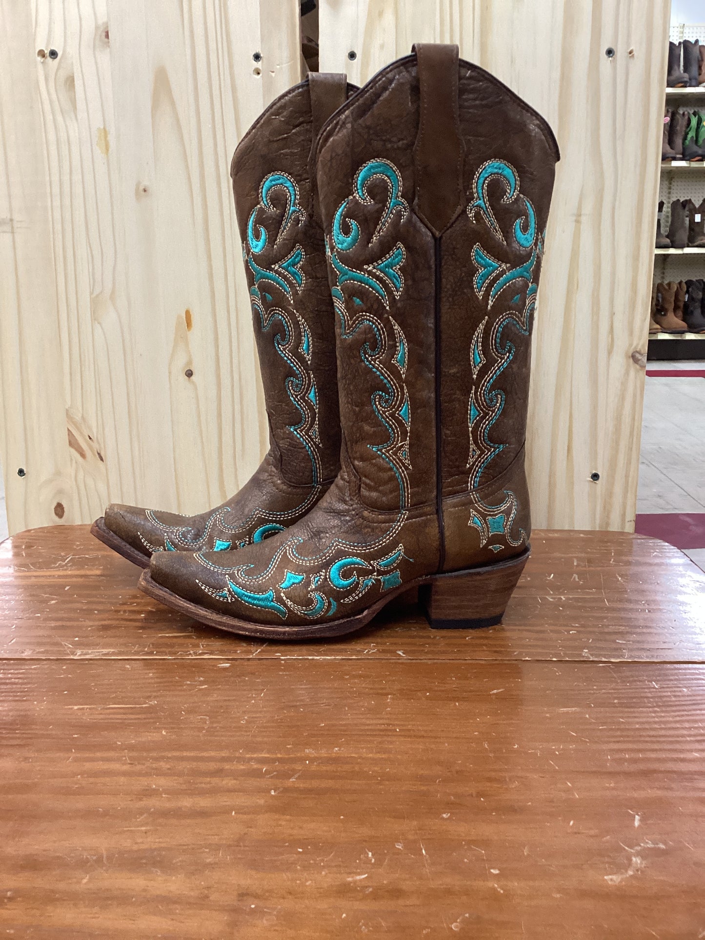 Circle G Brown & Turquoise Snip Toe