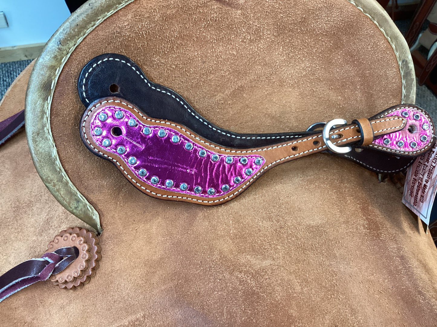 Ladies Metallic Pink Spur Straps by Bar H Equine
