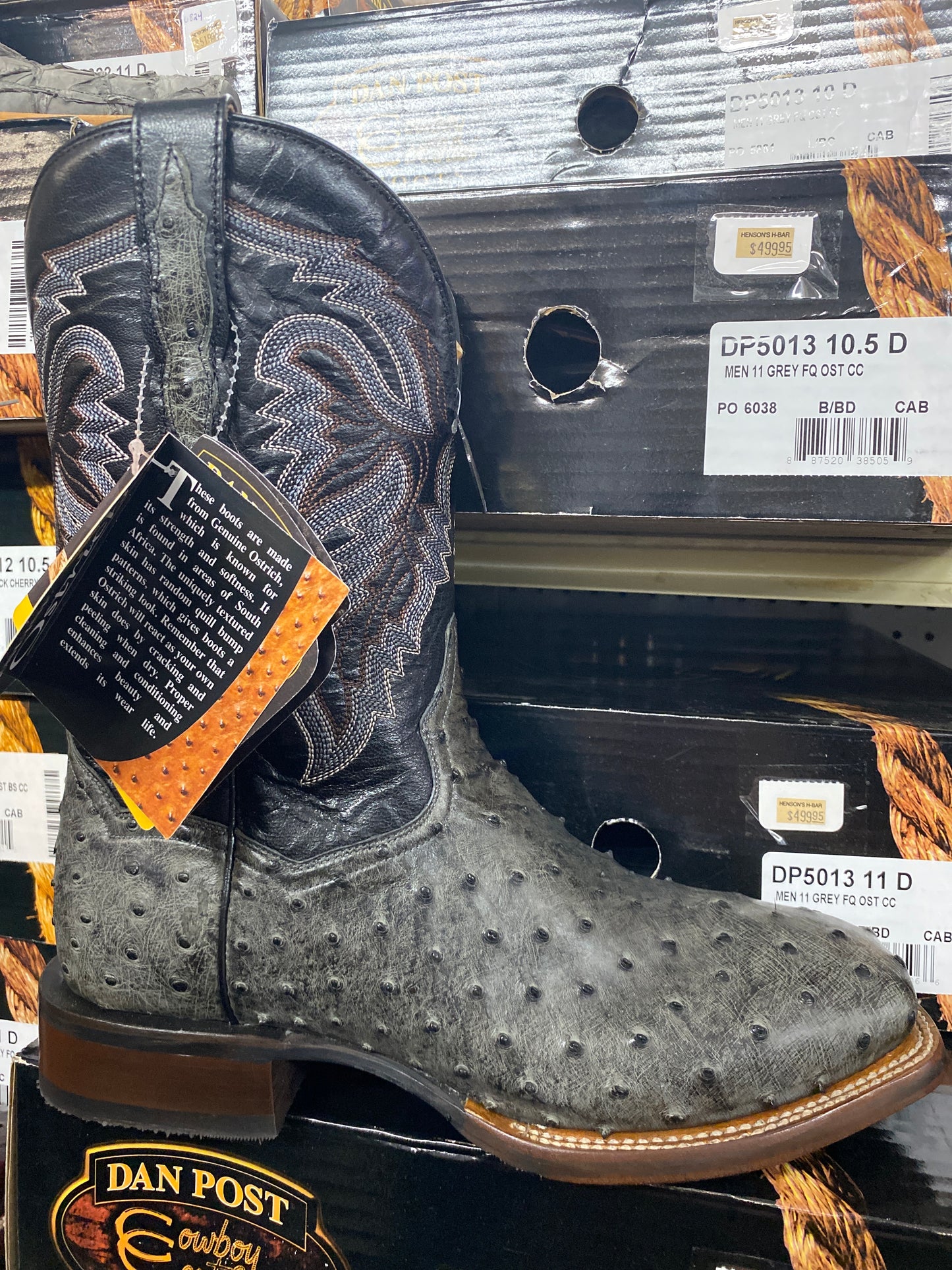 Dan Post Cowboy Certified Grey Full Quill Ostrich