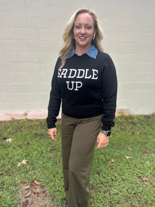 "Saddle Up" Wrangler Retro Punchy Crew Sweater-Black