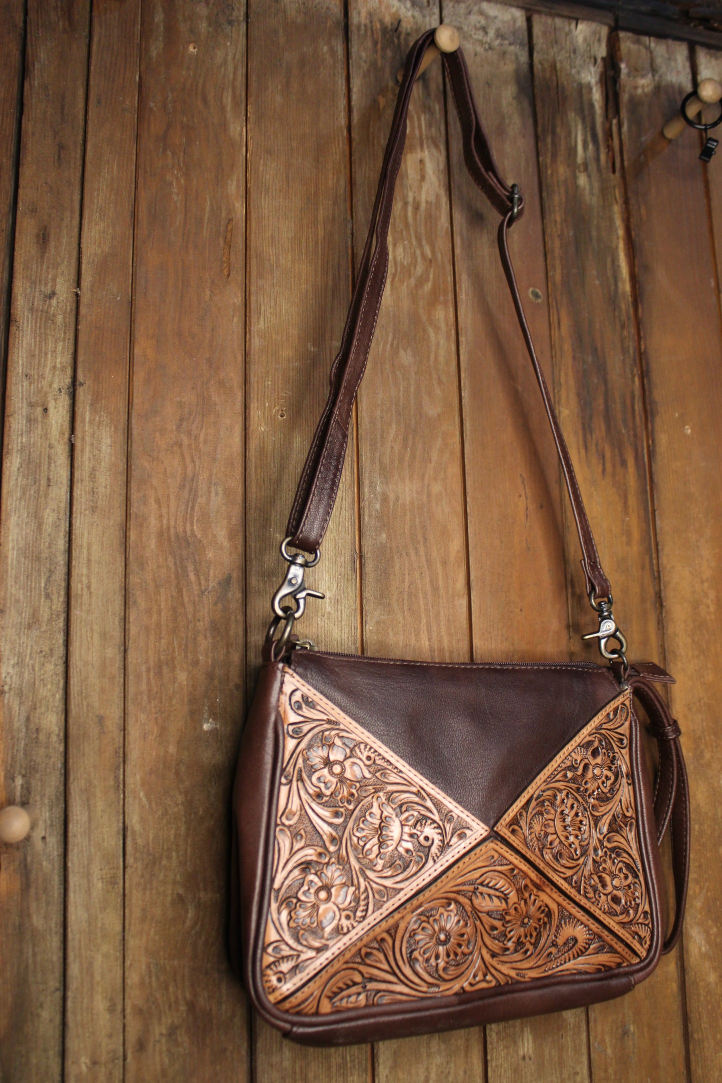 Chocolate Brown and Tooled Leather Purse