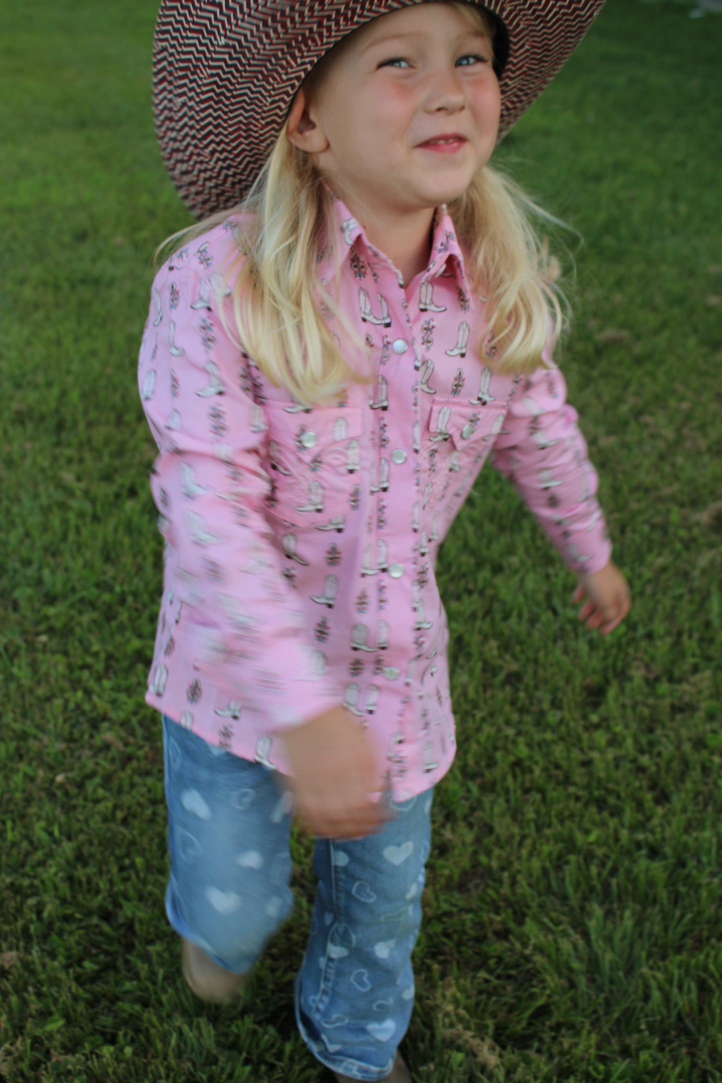 Girls Long Sleeve Boot Print Snap Shirt