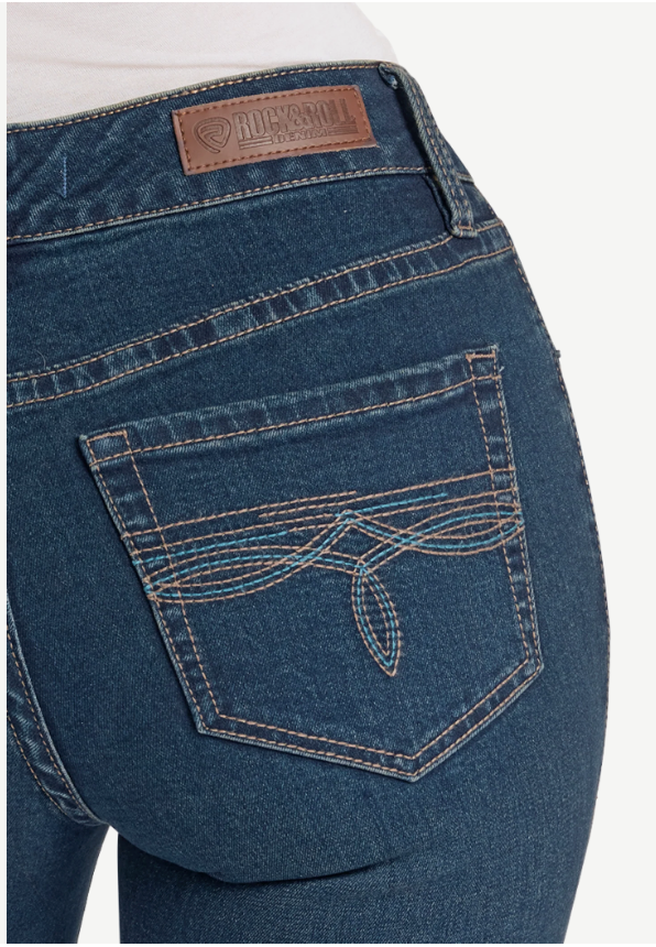 Ladies Rock n’ Roll Turquoise Bootstitch Mid-Rise Bootcut Jeans