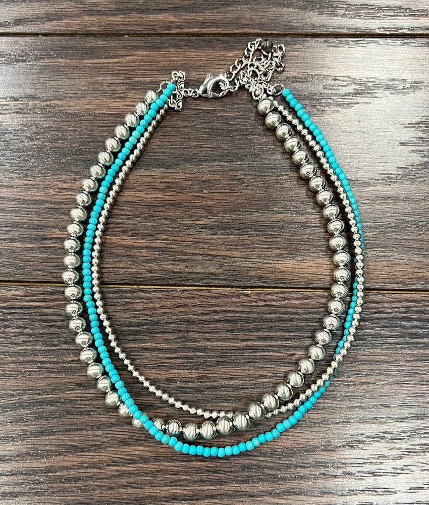 3-strand Silver Navajo Bead Necklace