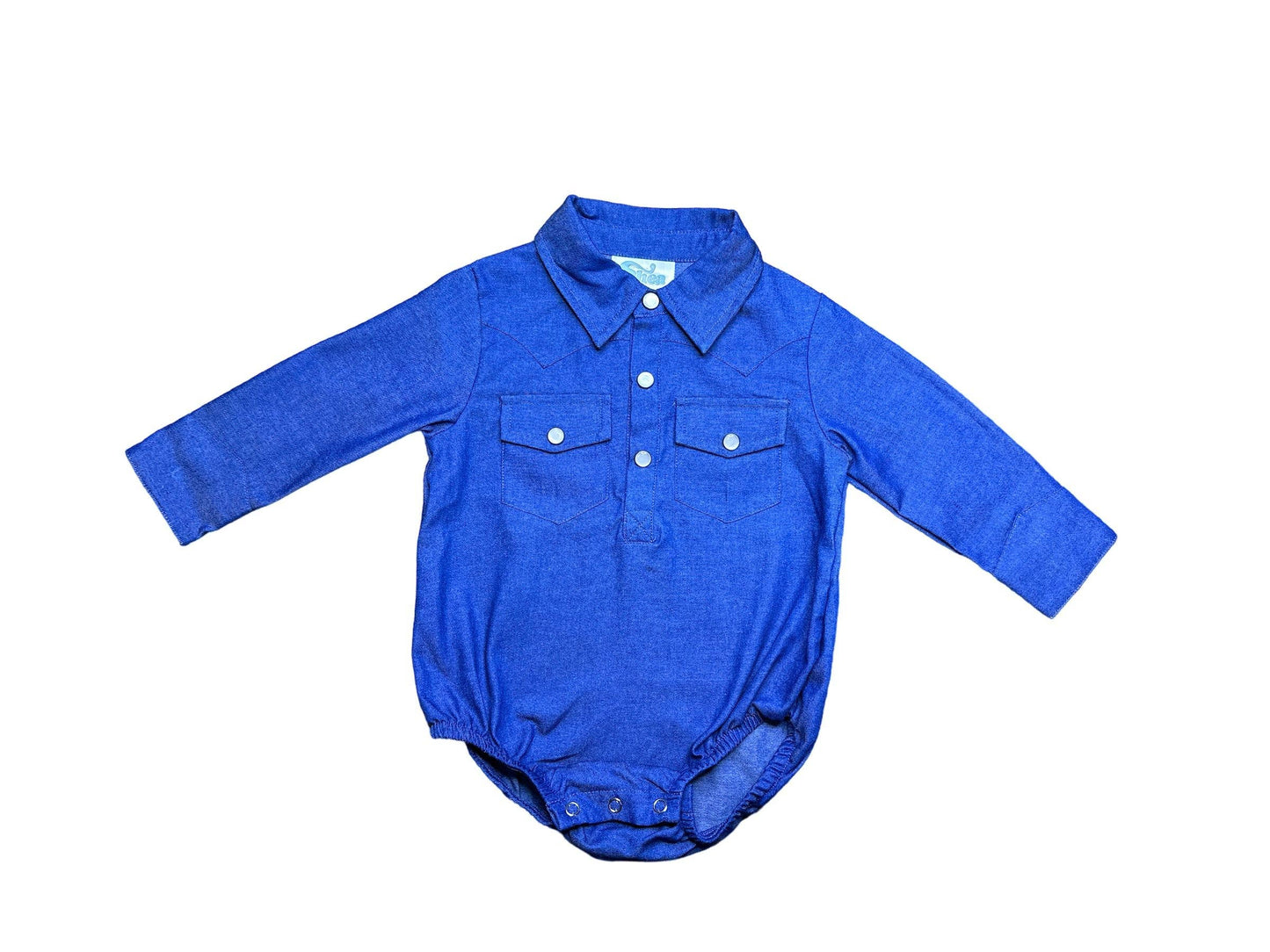 Denim Pearl Snap Onesie by SheaBaby®