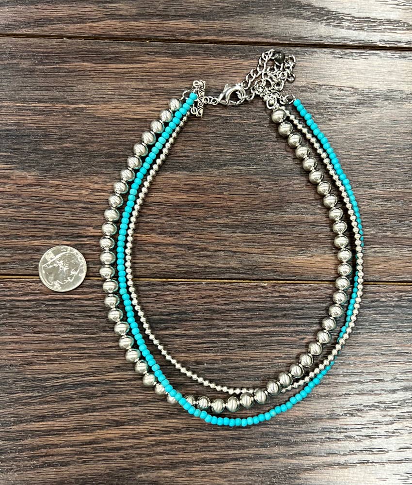 3-strand Silver Navajo Bead Necklace