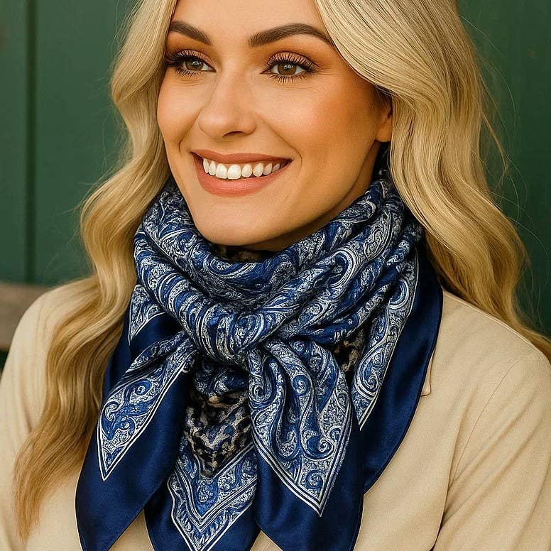 35X35"  Blue & White Paisley Wild Rag/Scarf WR3418