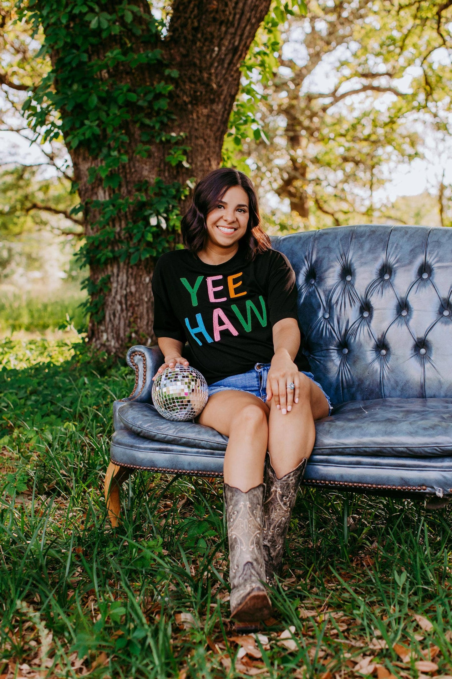 Yee-Haw Rope Embroidery Crop Tee