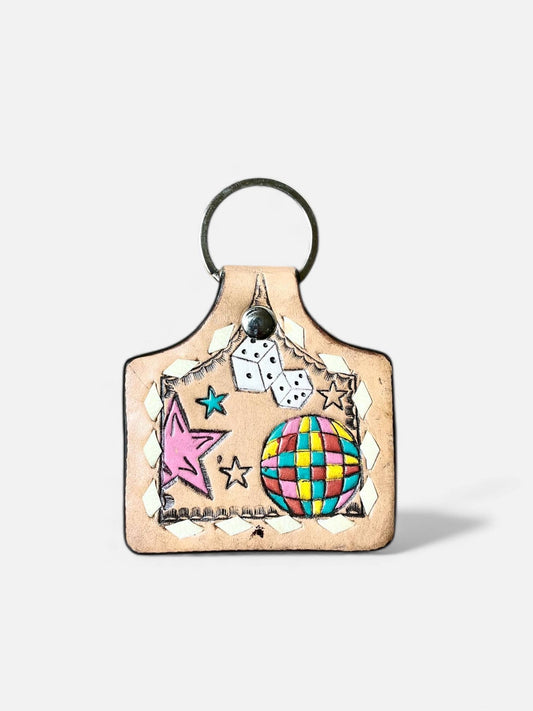 Disco tooled leather Keychain 