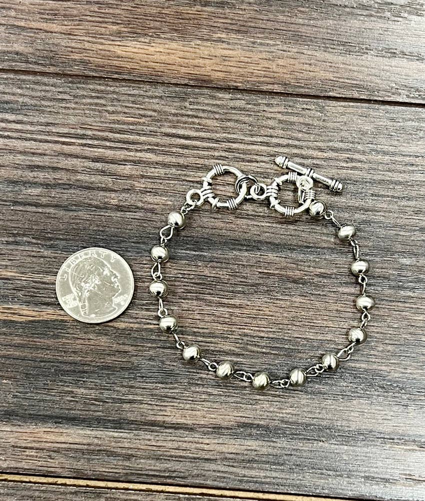 Handmade Silver Navajo Bead Adjustable Bracelet