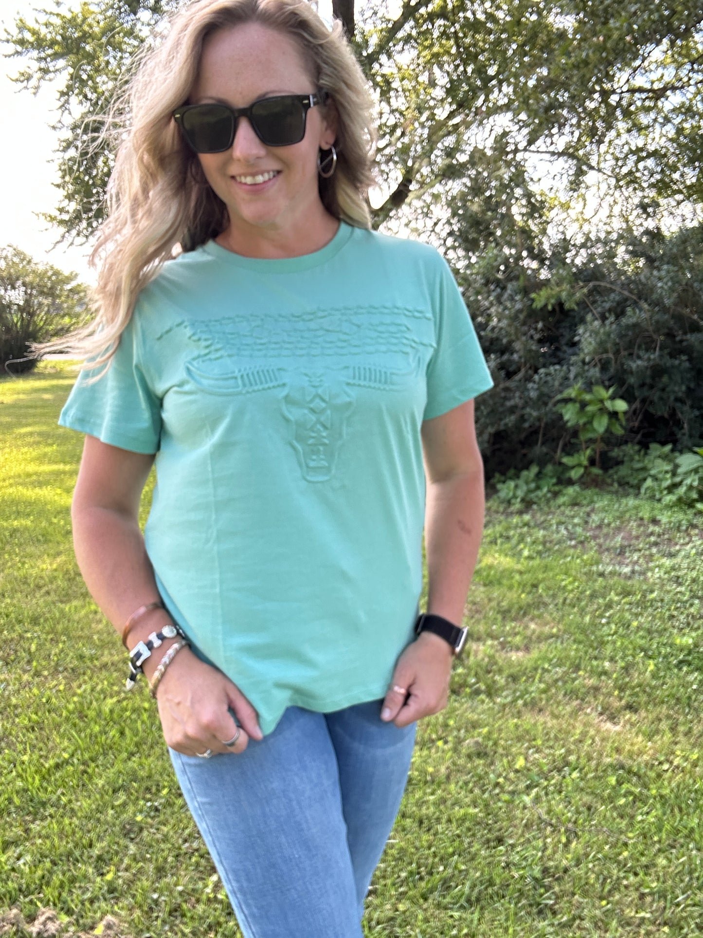Ladies Embossed Skull Tee