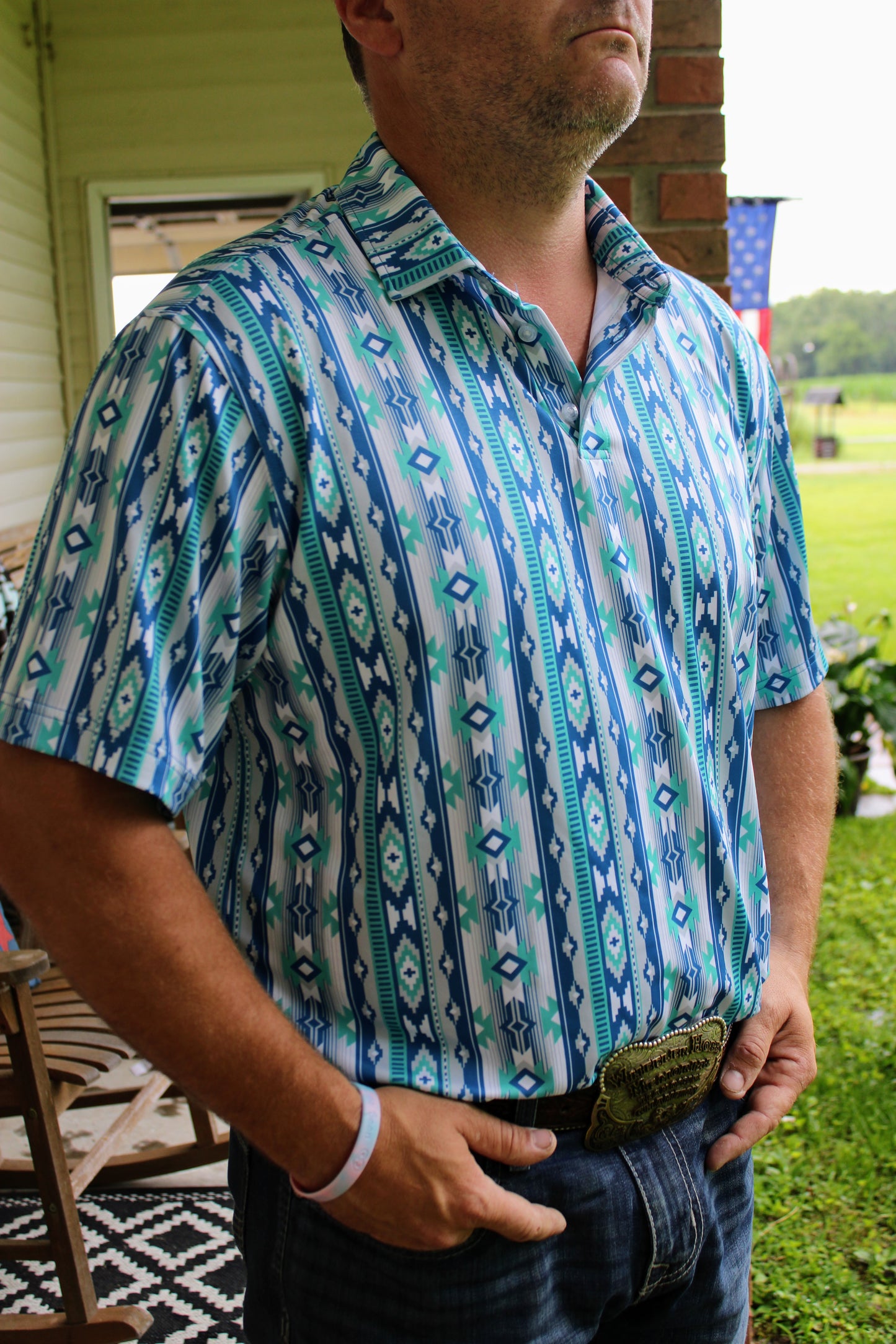 ATG X Wrangler® Short Sleeve Performance Polo-Checotah Turquoise