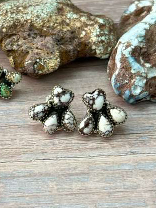 Handmade Sterling Silver Multi Stones Post Studs "Signed Nizhoni"