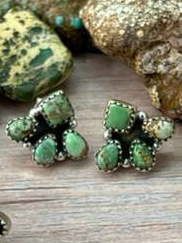 Handmade Sterling Silver Multi Stones Post Studs "Signed Nizhoni"
