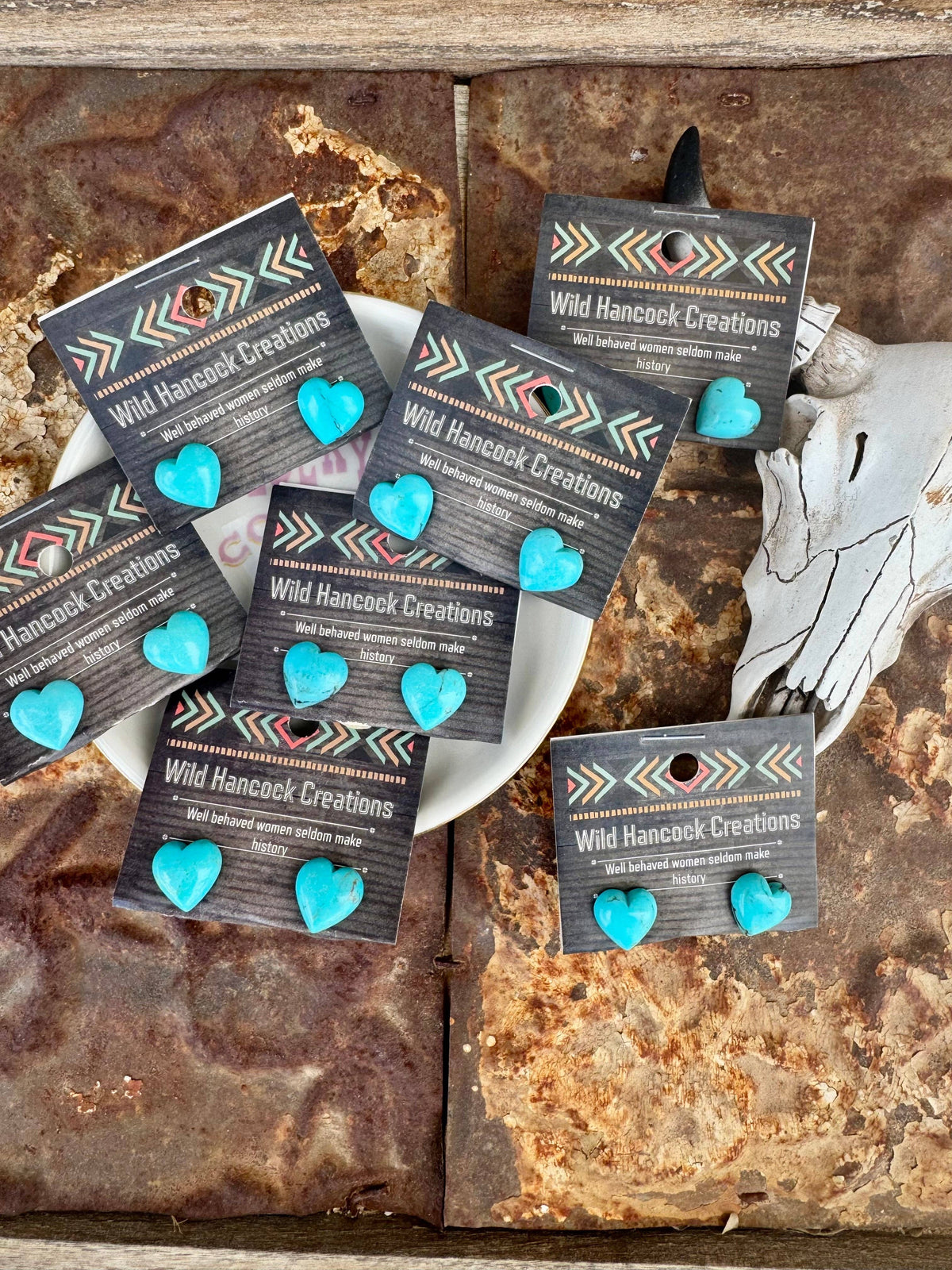 Genuine Turquoise Heart Stud Earrings