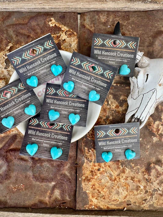 Genuine Turquoise Heart Stud Earrings