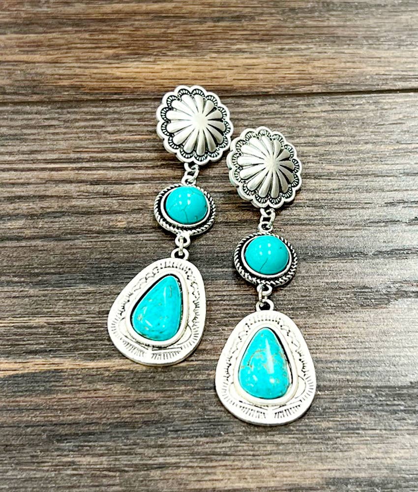 3" Boho Turquoise Post Earrings