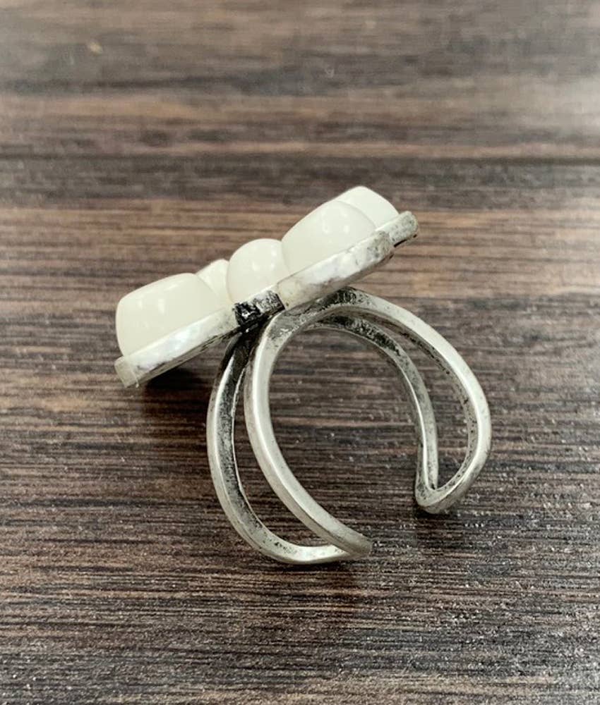 White Turquoise Cross Adjustable Ring