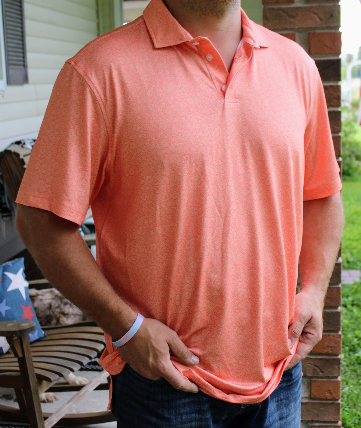 ATG X Wrangler® Short Sleeve Performance Polo-Peach Echo