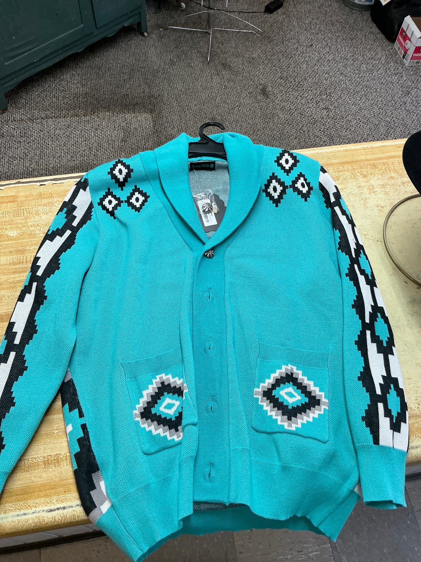 Sterling Kreek Vintage Vaquera Knit Sweater Turquoise