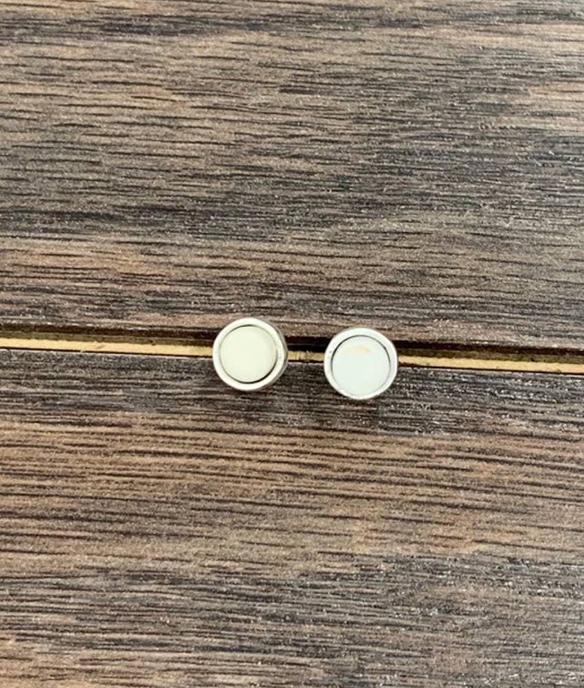 6mm Flat White Turquoise Stud Earrings
