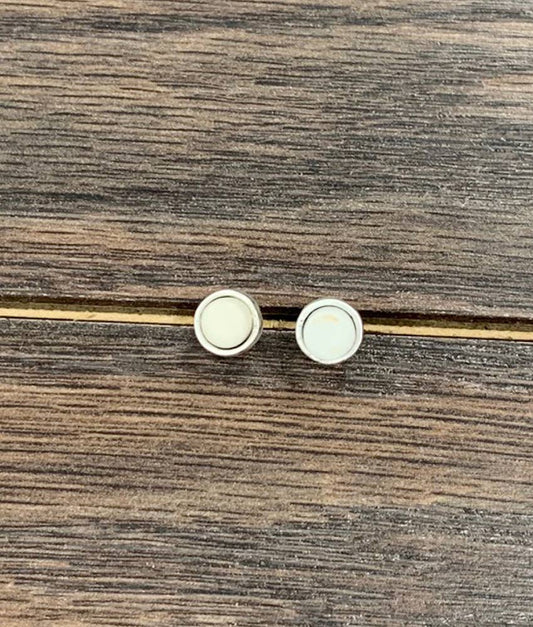 6mm Flat White Turquoise Stud Earrings