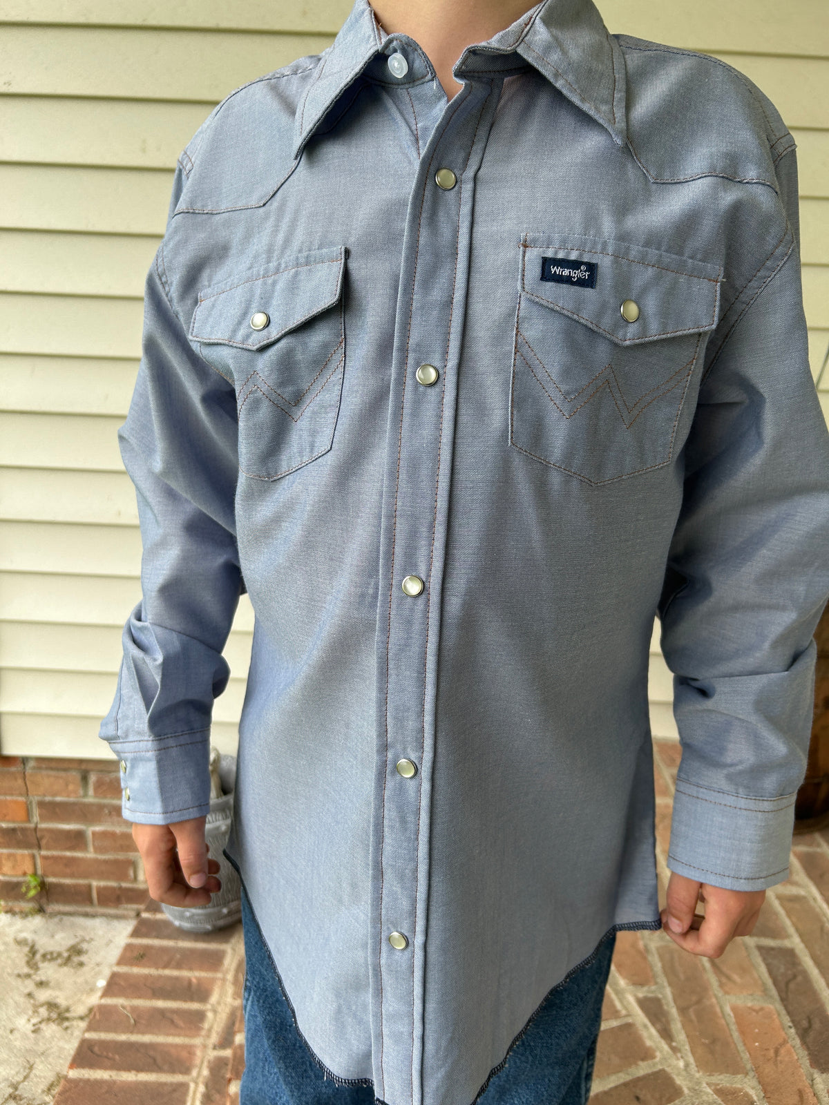 Wrangler® Boys Denim Chambray Work Shirt-Long Sleeve