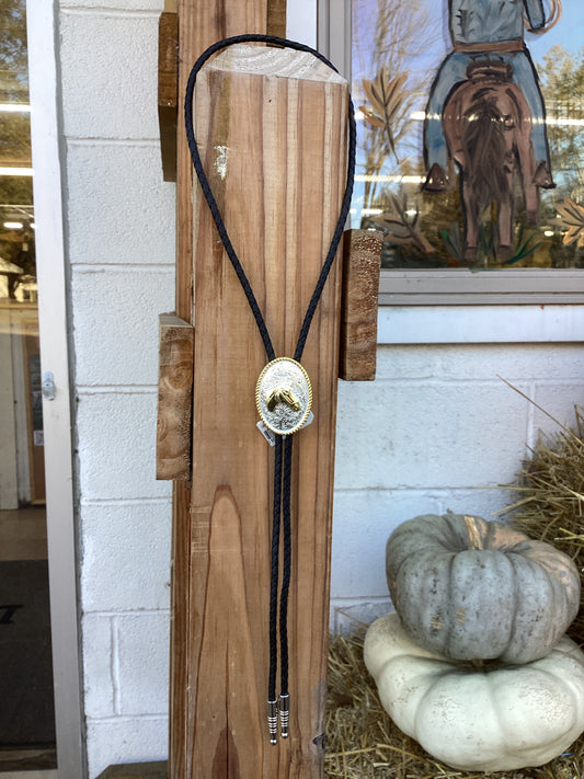 Oval Golden Horse Head Bolo Tie