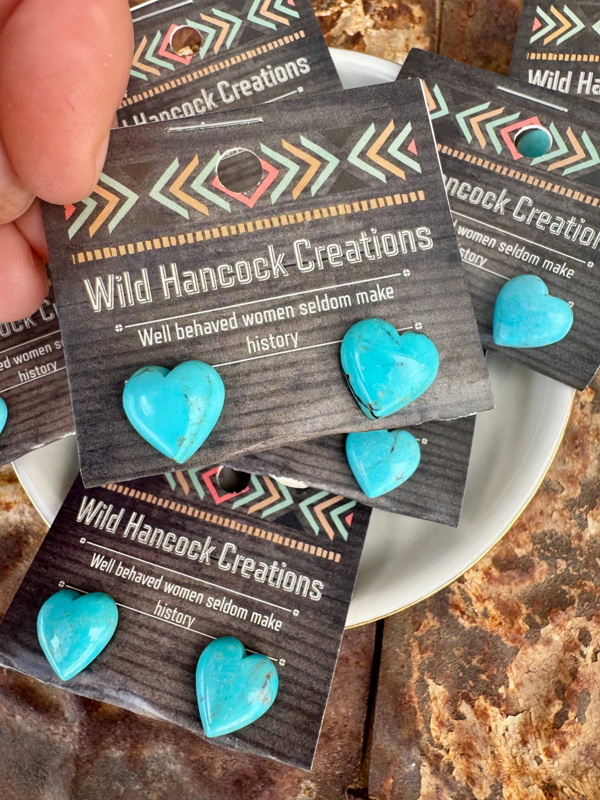 Genuine Turquoise Heart Stud Earrings